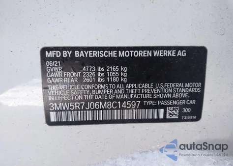 2021 BMW 330I xDrive from USA, damaged, VIN 3MW5R7J06M8C14597